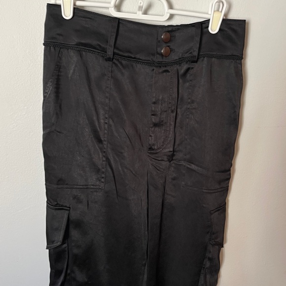 NWT Ramy Brook "Norma" Sleek Black satin Cargo Pants size Small - Picture 4 of 9